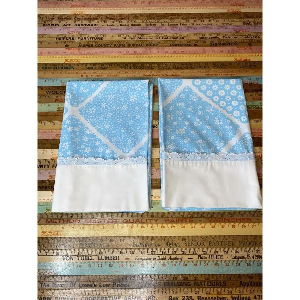 Vintage Wamsutta ultracale standard Pillowcase blue floral eyelet trim Retro